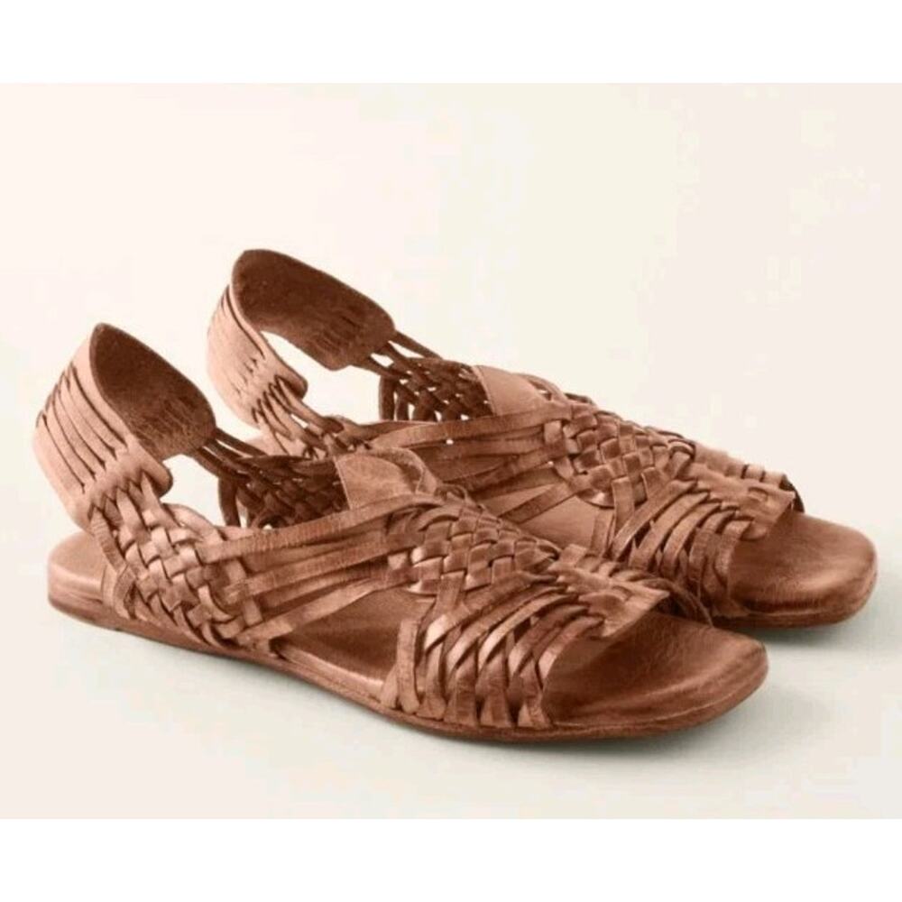 Bed|Stu Lauren II Sandals Womens 8 Brown Lux Woven Leather Square Toe